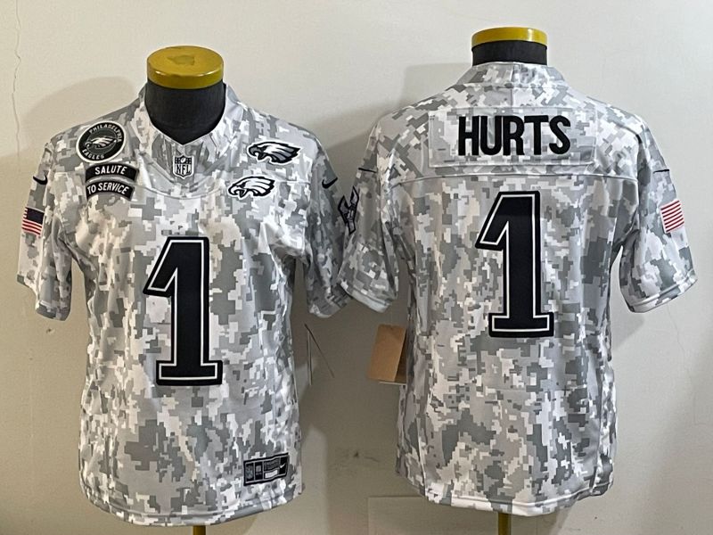 Youth Philadelphia Eagles 1 Hurts Camo Nike 2025 Salute to Service Limited NFL Jersey style 5